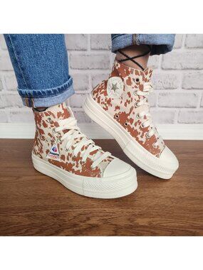 ⭐Converse Chuck Taylor Lift Platform Animal Print Sz 8 Women Shoes Brown A10141C